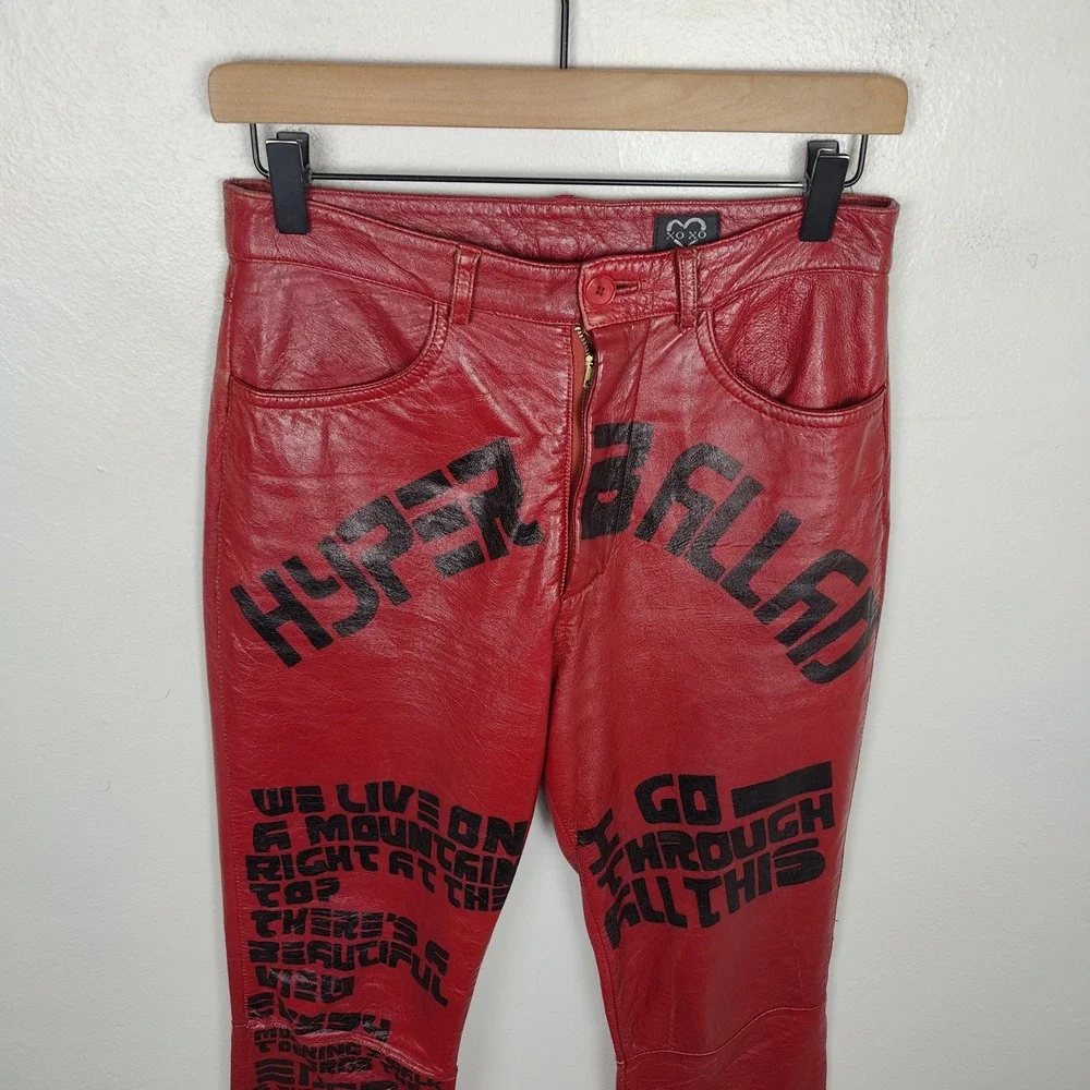 Vintage 90s Bjork Hyperballad Red Leather Pants Womens 28 XOXO Y2K Alt‎ Rock